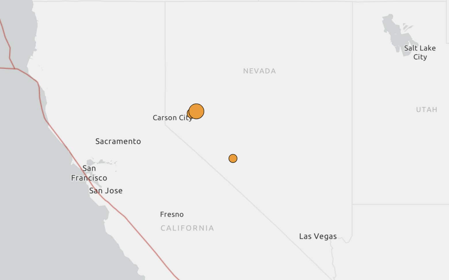 L'epicentro del terremoto a Silver Springs, a nord est della capitale del Nevada Carson City