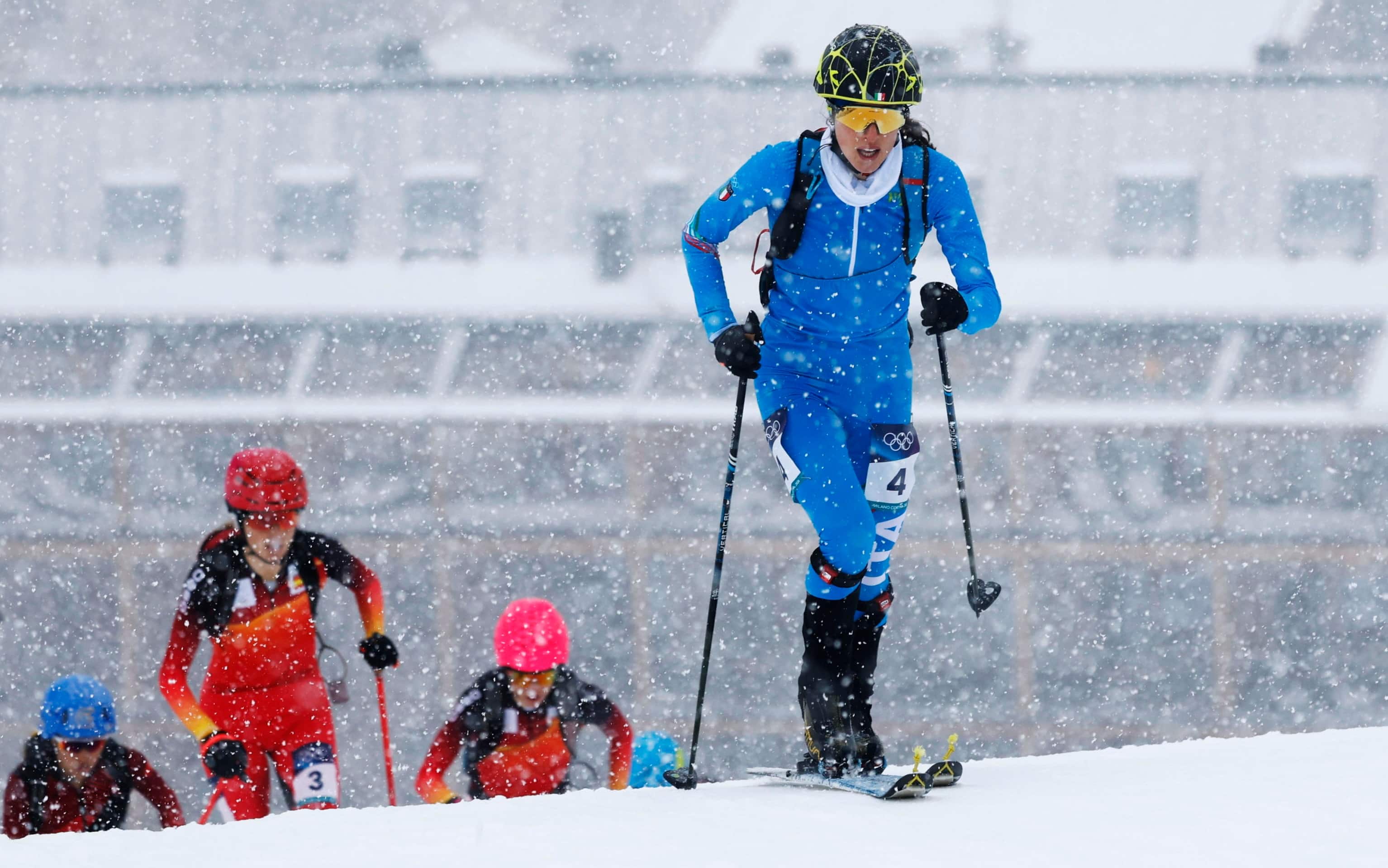 epa12756393 Giulia Murada of Italy in action during the Women's Sprint of the Ski Mountaineering competitions at the Milano Cortina 2026 Winter Olympic Games, in Stelvio, Italy, 19 February 2026.  EPA/ANNA SZILAGYI