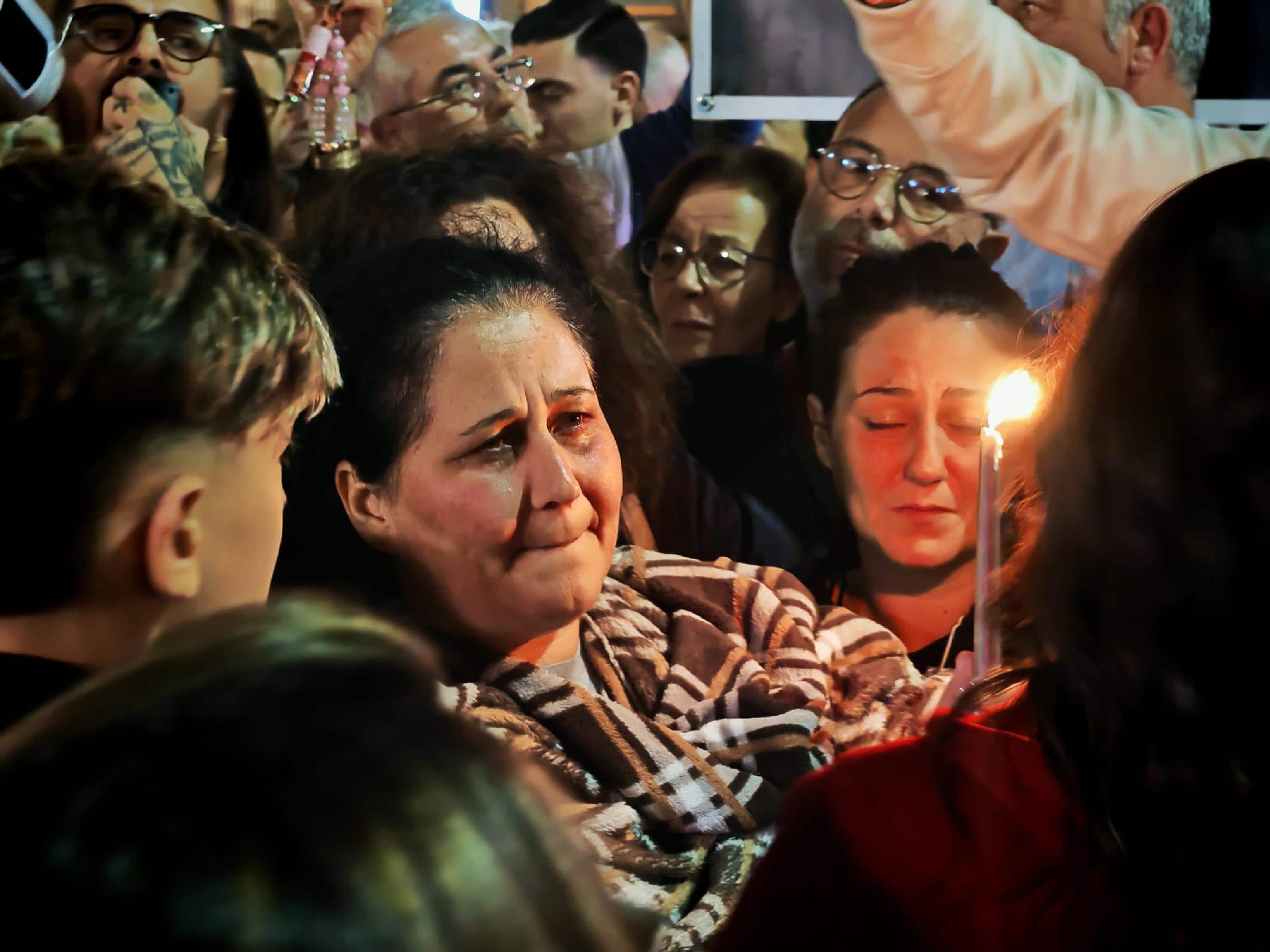 Fiaccolata per il giovane Paolo Taormina ucciso a Palermo, 12 ottobre 2025. Partecipano la madre Fabiola Galioto e la sorella Sofia. Ansa/Farkas Ruggero