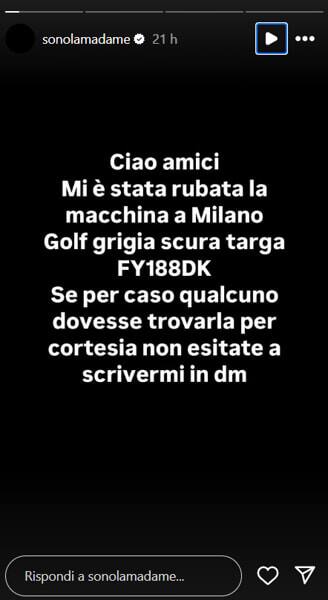 La story postata su Instagram da Madame