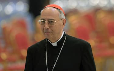 **NO LIBRI** Italy, Rome, Vatican, 2025/4/30 Cardinal Dominique Mamberti  attend a mass on the fifth of nine days of mourning for late Pope Francis, in St. Peter's Basilica at the Vatican    Photograph by ALESSIA GIULIANI   / Catholic Press Photo