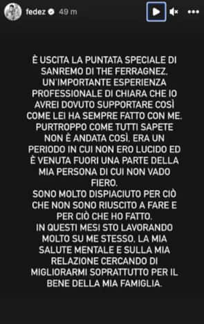 Story Instagram di Fedez