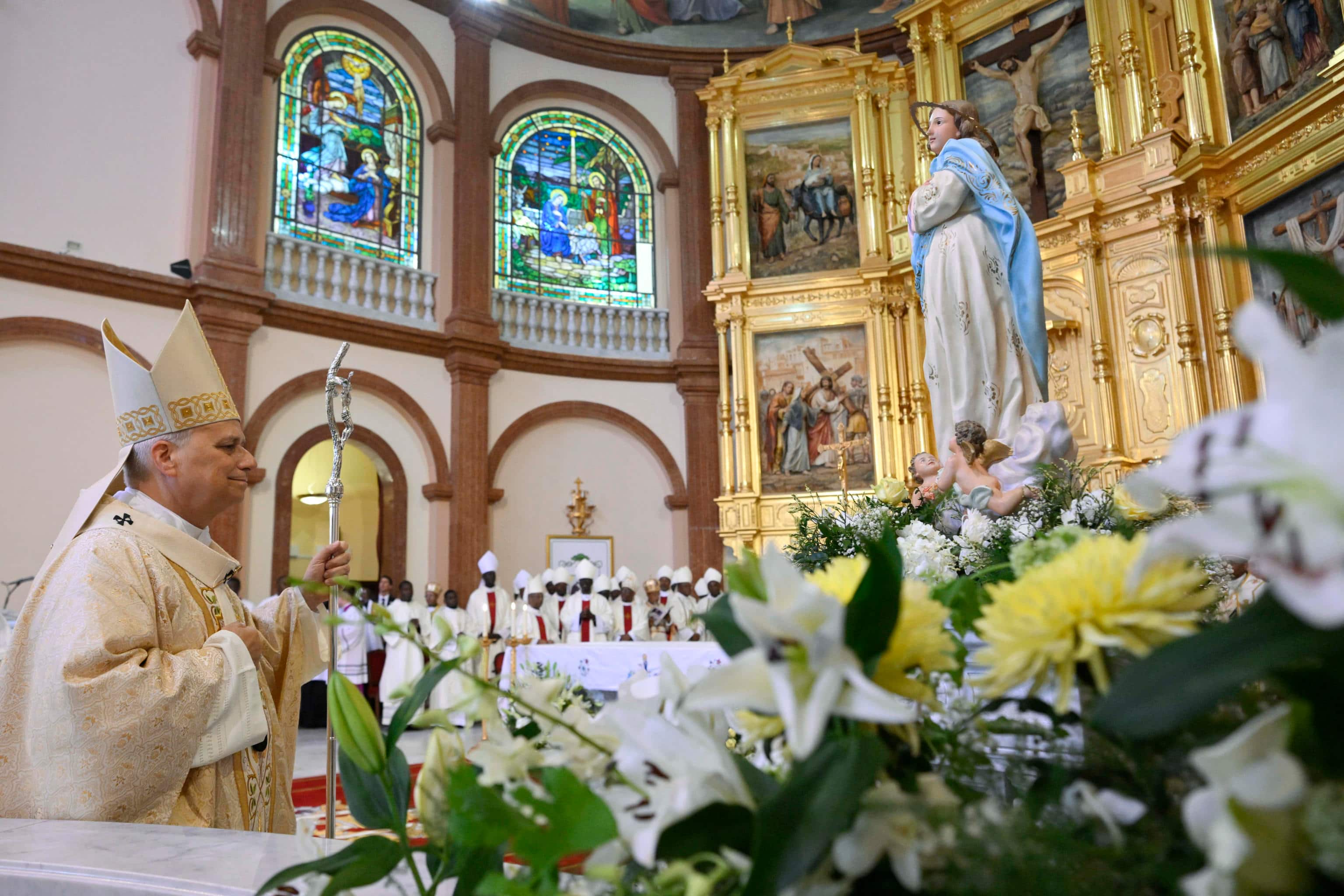 Pope                  Leo XIV leads Holy Mass in the Basilica of the Immaculate                  Conception, Mongomo, Equatorial Guinea, 22 April 2026. Pope                  Leo XIV is on apostolic journey to Equatorial Guinea. ANSA/PRESS OFFICE VATICAN MEDIA