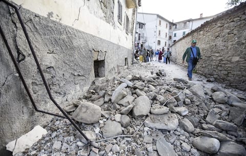 A view of collapsed and damaged houses after the earthquake in Fonte del Campo near Accumoli, central Italy, 24 August 2016. 
ANSA/ANGELO CARCONI