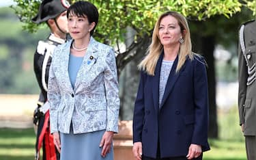 Italian Prime Minsiter Giorgia Meloni (R) and Japanese Prime Minister Sanae Takaichi (L) during their meeting at Villa Pamphilij in Rome, Italy, 15 June 2026. ANSA/RICCARDO ANTIMIANI
