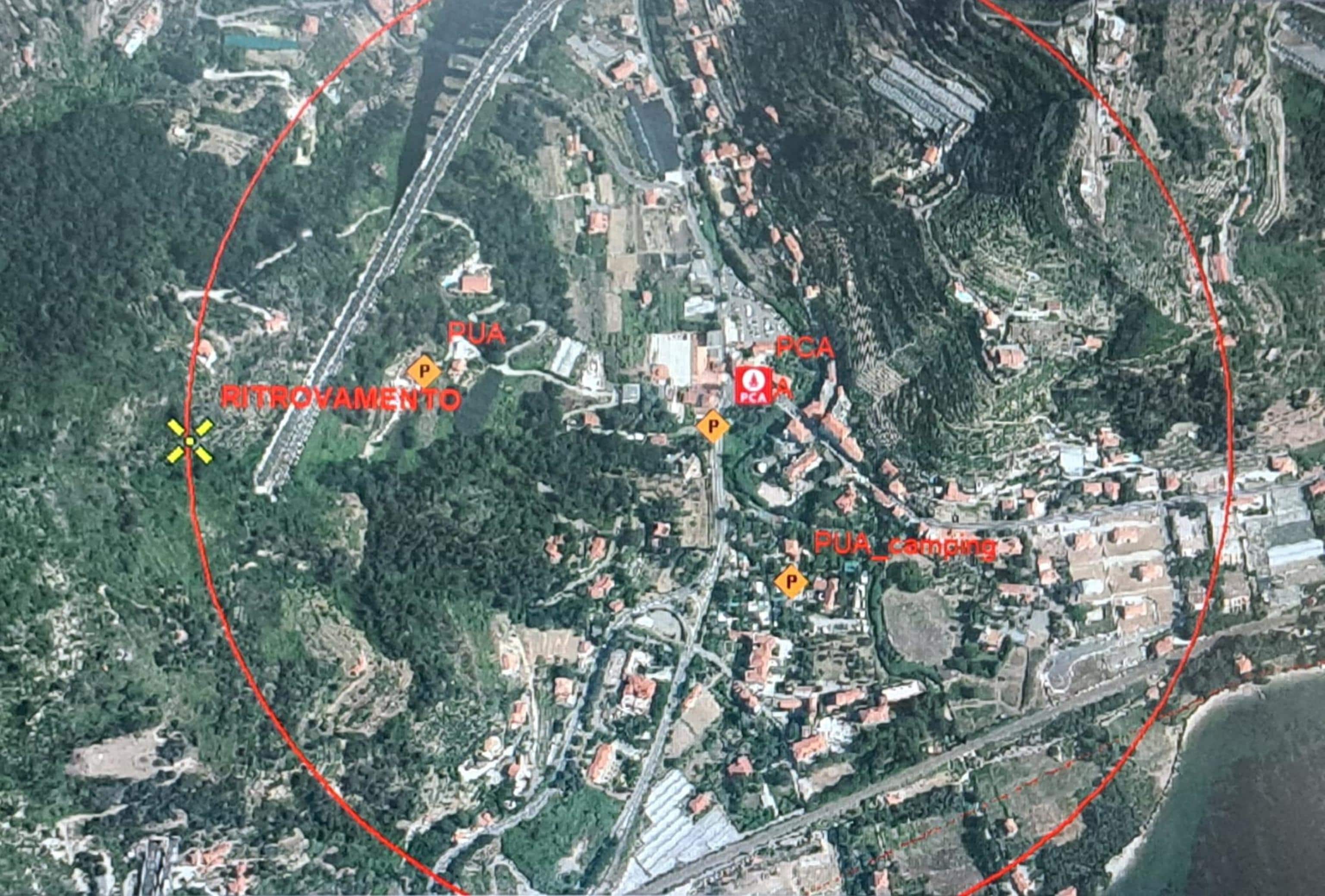 Una immagine satellitare mostra il punto del ritrovamento di Allen Bernard Ganao, il bambino di 5 anni scomparso venerdì da un campeggio di Latte a Ventimiglia, in provincia di Imperia. Roma, 13 lugflio 2025. ANSA / NPK
NO SALES, EDITORIAL USE ONLY