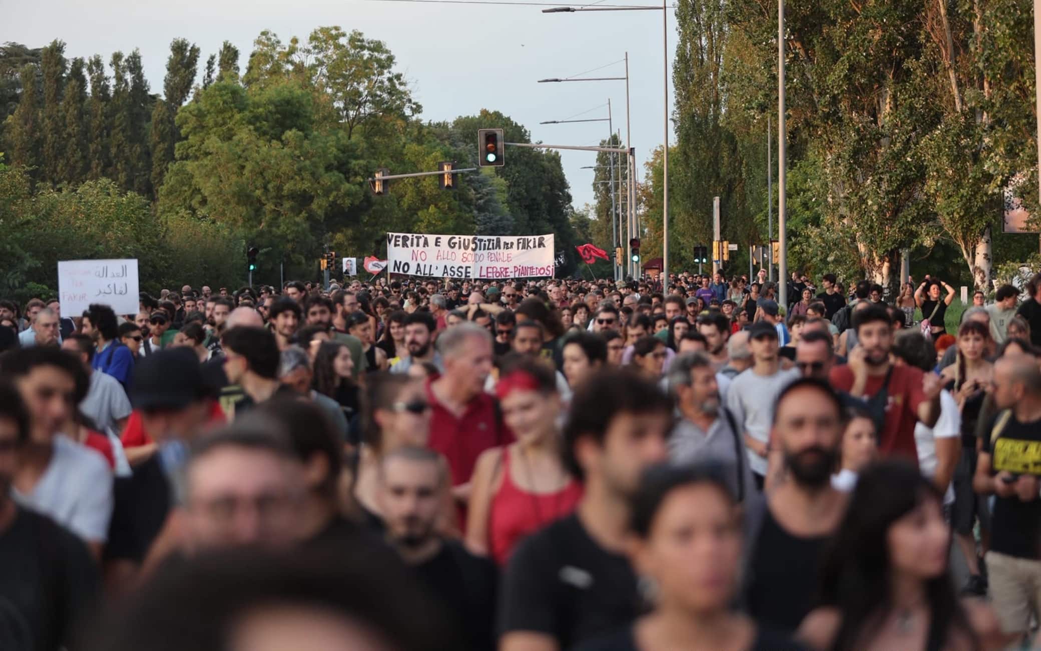 La manifestazione al Pilastro di Bologna in memoria di Abderrahim Fakir, Bologna, 26 luglio 2026. ANSA/MASSIMILIANO CAVALLARI