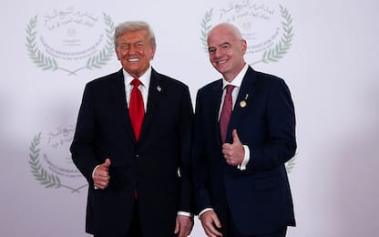 SHARM EL-SHEIKH, EGYPT - OCTOBER 13: U.S. President Donald Trump and FIFA president Gianni Infantino pose for a photo, at a world leaders' summit on ending the Gaza war on October 13, 2025 in Sharm El-Sheikh, Egypt. President Trump is in Egypt to meet with European and Middle Eastern leaders in what’s being billed as an international peace summit, following the start of a US-brokered ceasefire deal to end the war in the Gaza Strip. (Photo by Suzanne Plunkett - Pool / Getty Images)