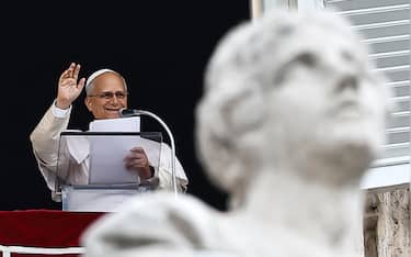 Pope Leo XIV during the Angelus prayer, traditional Sunday's prayer, from the window of his office overlooking Saint Peter's Square, the day after his discharge from the Agostino Gemelli University Hospital, where he had been admitted for surgery, Vatican City, 18 October 2026. ANSA/ANGELO CARCONI 