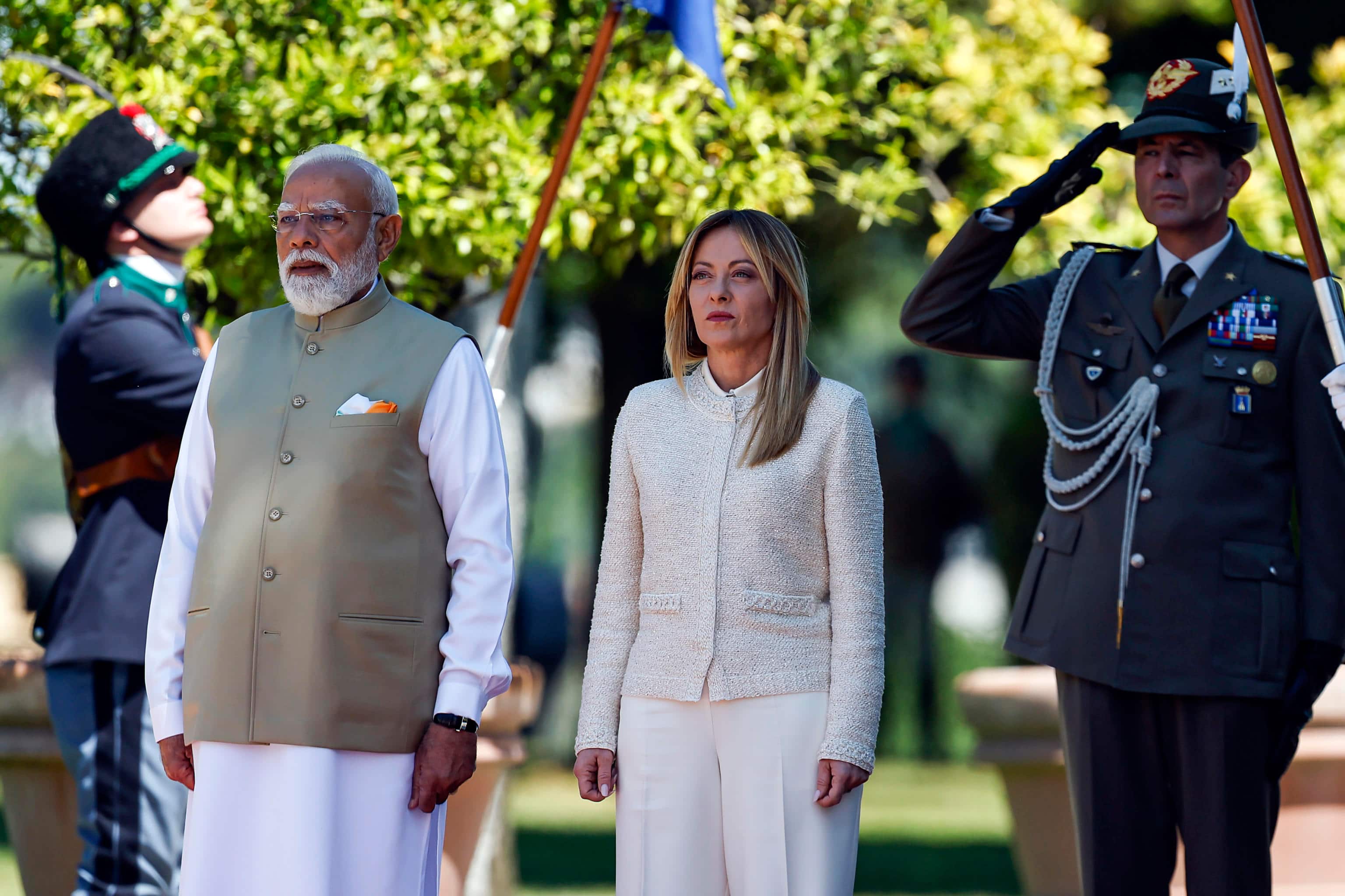 Italian Prime Minister Giorgia Meloni welcomes Indian Prime Minister Narendra Modi prior to a meeting at Villa Pamphili in Rome, Italy, 20 May 2026. ANSA/ANGELO CARCONI
