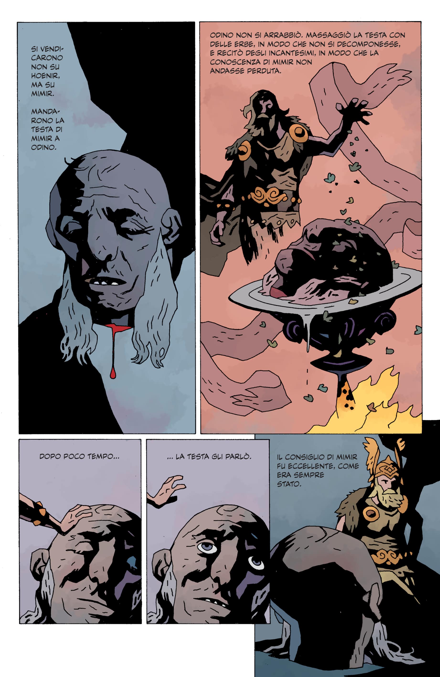 Una tavola illustrata da Mike Mignola per Miti del Nord di Neil Gaiman e P. Craig Russell