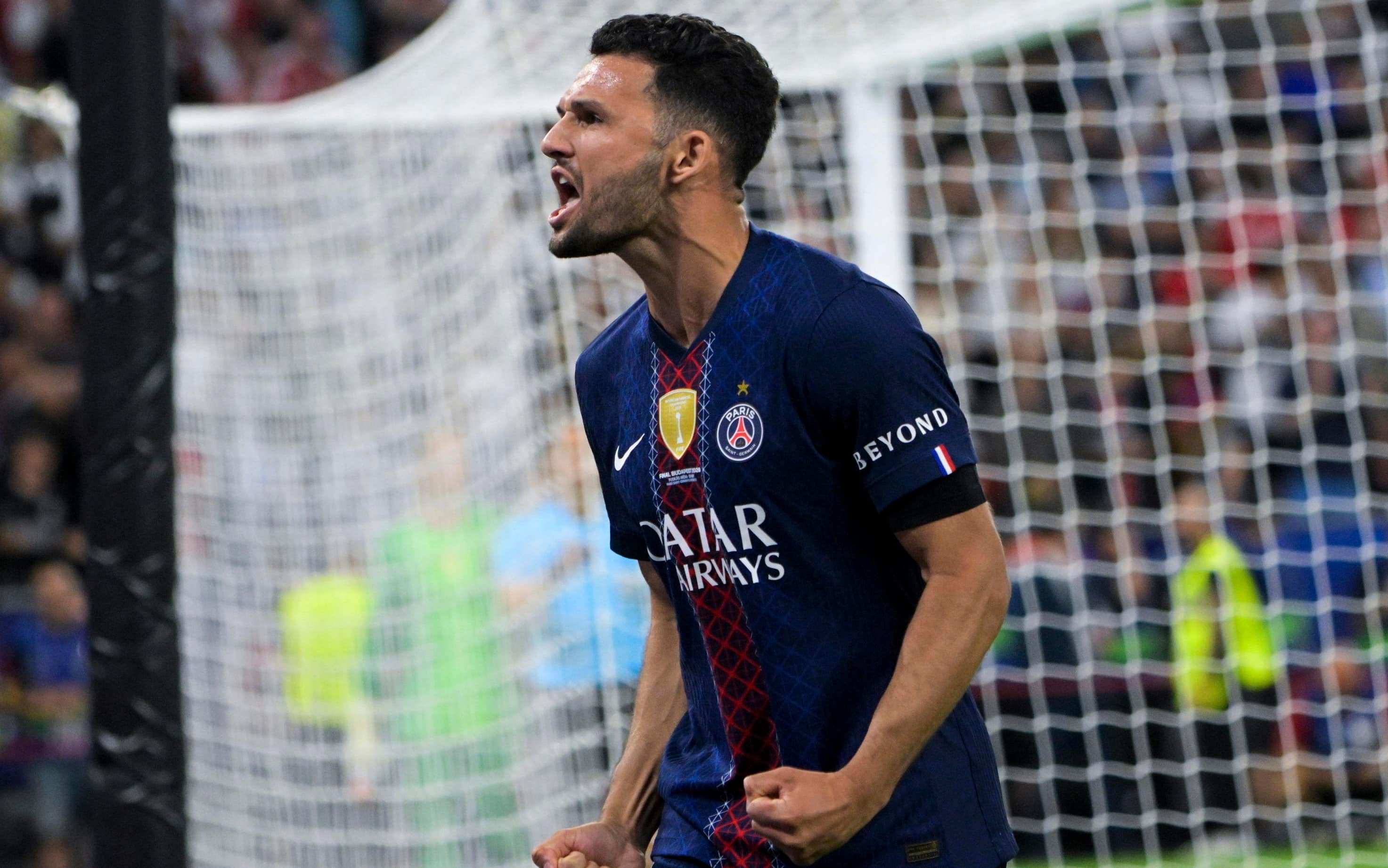 epa13005564 Goncalo Ramos of PSG celebrates after he converted his penalty during during the penalty shoot-out of the UEFA Champions League final between Paris Saint-Germain and Arsenal in Puskas Arena in Budapest, Hungary, 30 May 2026.  EPA/Zsolt Szigetvary HUNGARY OUT