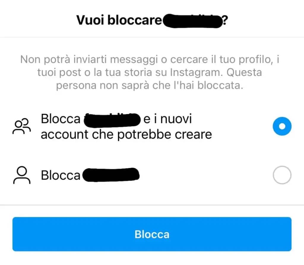 blocco instagram