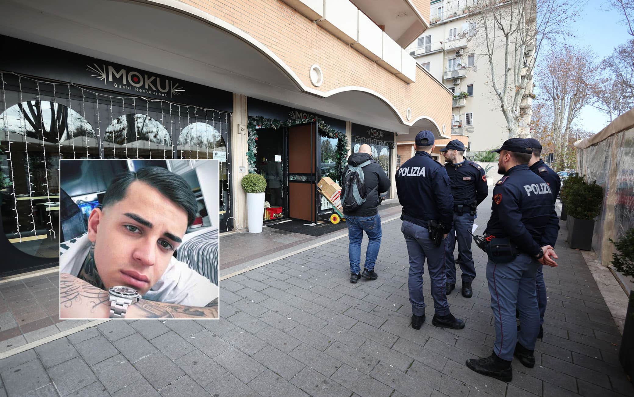 La polizia  davanti al locale di ponte Milvio dove  si presuppone sia stato prelevato con forza il ventenne Danilo Valeri a Roma,  23 dicembre 2022. E' Danilo Valeri il giovane di 20 anni sequestrato questa notte a Roma da alcuni uomini in un locale della zona della movida, a Tor di Quinto.ANSA/MASSIMO PERCOSSI