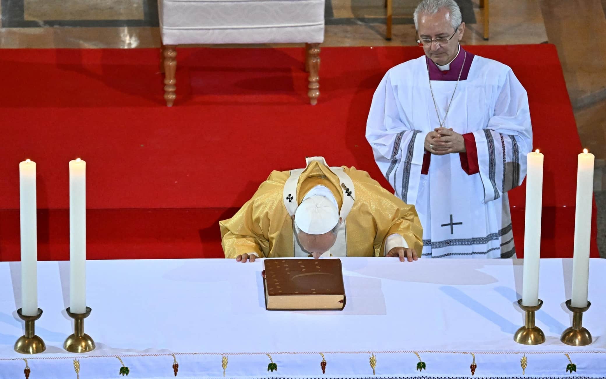 Pope Leo XIV, on an apostolic visit to Algeria, celebrates Holy Mass at the Basilica of St Augustine in Annaba, Algeria, on 14 April 2026. ANSA/LUCA ZENNARO