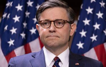 epa11492657 Speaker of the House Mike Johnson participates in a news conference with House Republican leadership on Capitol Hill in Washington, DC, USA, 23 July 2024. House Speaker Mike Johnson and House Republican leaders criticized the presidential election campaign of US Vice President Kamala Harris and her decision not to attend Prime Minister of Israel Benjamin Netanyahu's address to a joint meeting of the US Congress. Speaker Johnson also reacted to the news of Kimberly Cheatle's resignation as US Secret Service Director the day after she testified before a Congressional hearing on the 13 July attempted assassination of former US President Donald J. Trump.  EPA/MICHAEL REYNOLDS