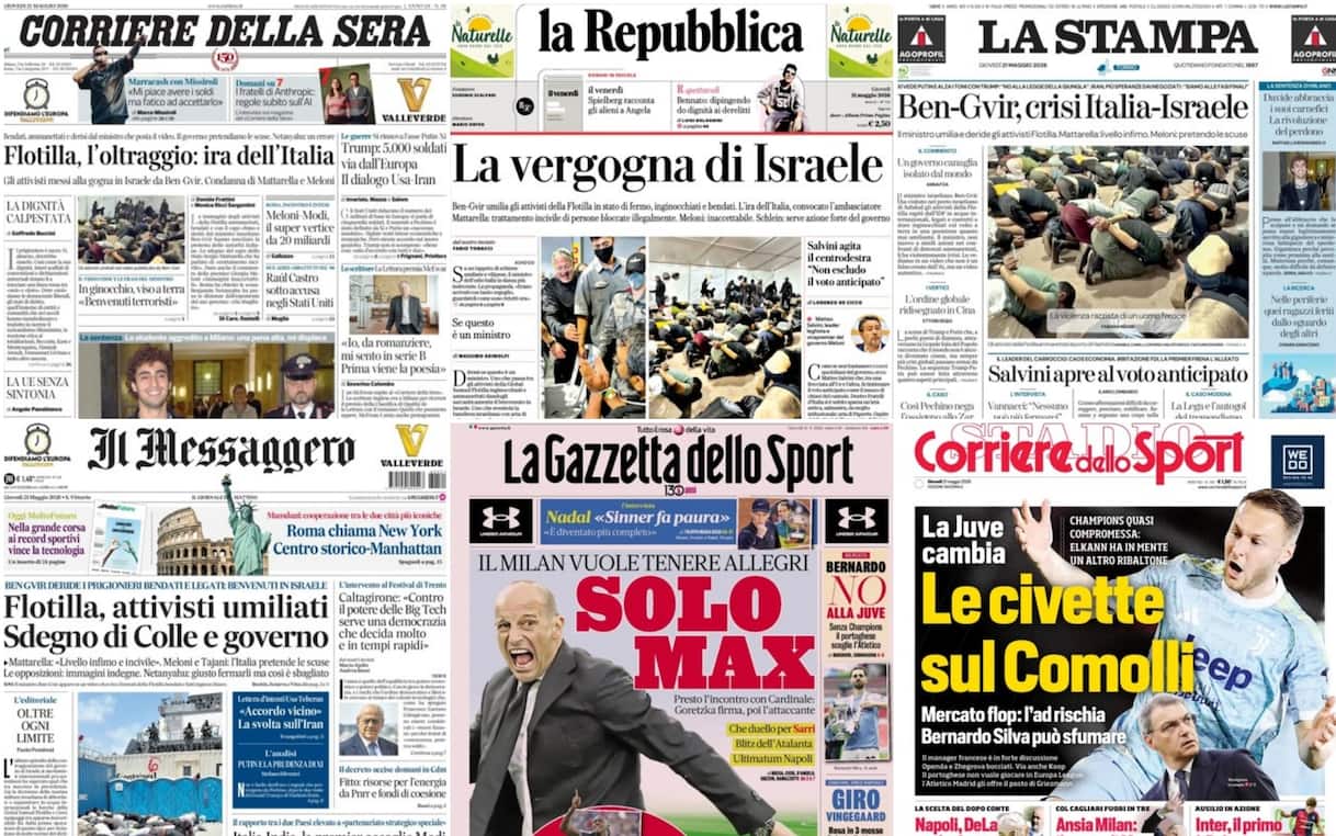 Le prime pagine dei quotidiani di oggi 21 maggio: la rassegna stampa