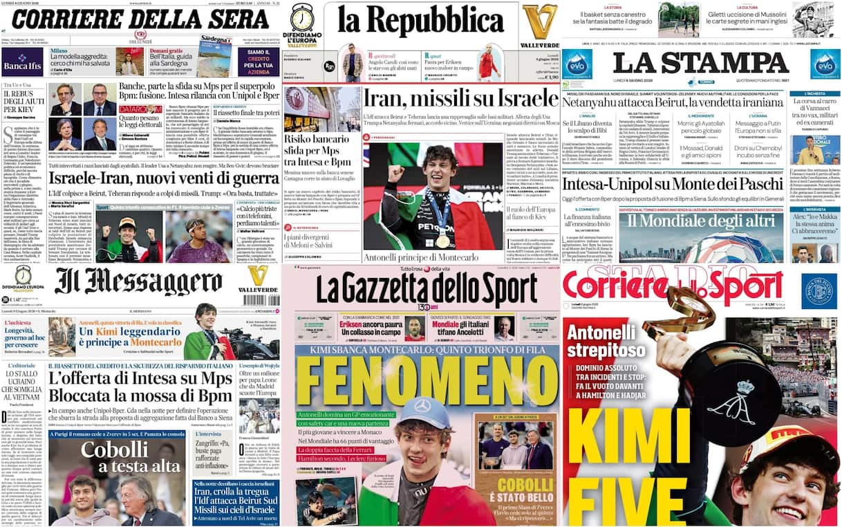 Le prime pagine dei quotidiani di oggi 8 giugno: la rassegna