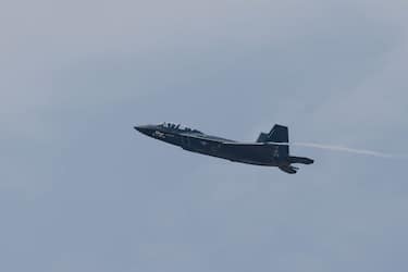 South Korea's homegrown fighter jet KF-21 stages an aerial demonstration during the Seoul International Aerospace and Defense Exhibition(ADEX) 2023 at the Seoul Air Base on October 18, 2023 in Seongnam, south of Seoul. It is the first time that the KF-21 disclose to the public. (Photo by Chris Jung/NurPhoto via Getty Images)