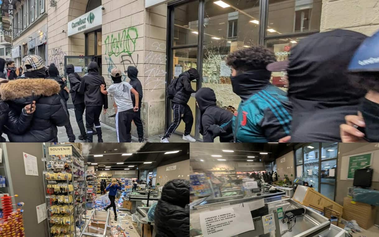 Кадър от последствията при супермаркет Carrefour в Милано