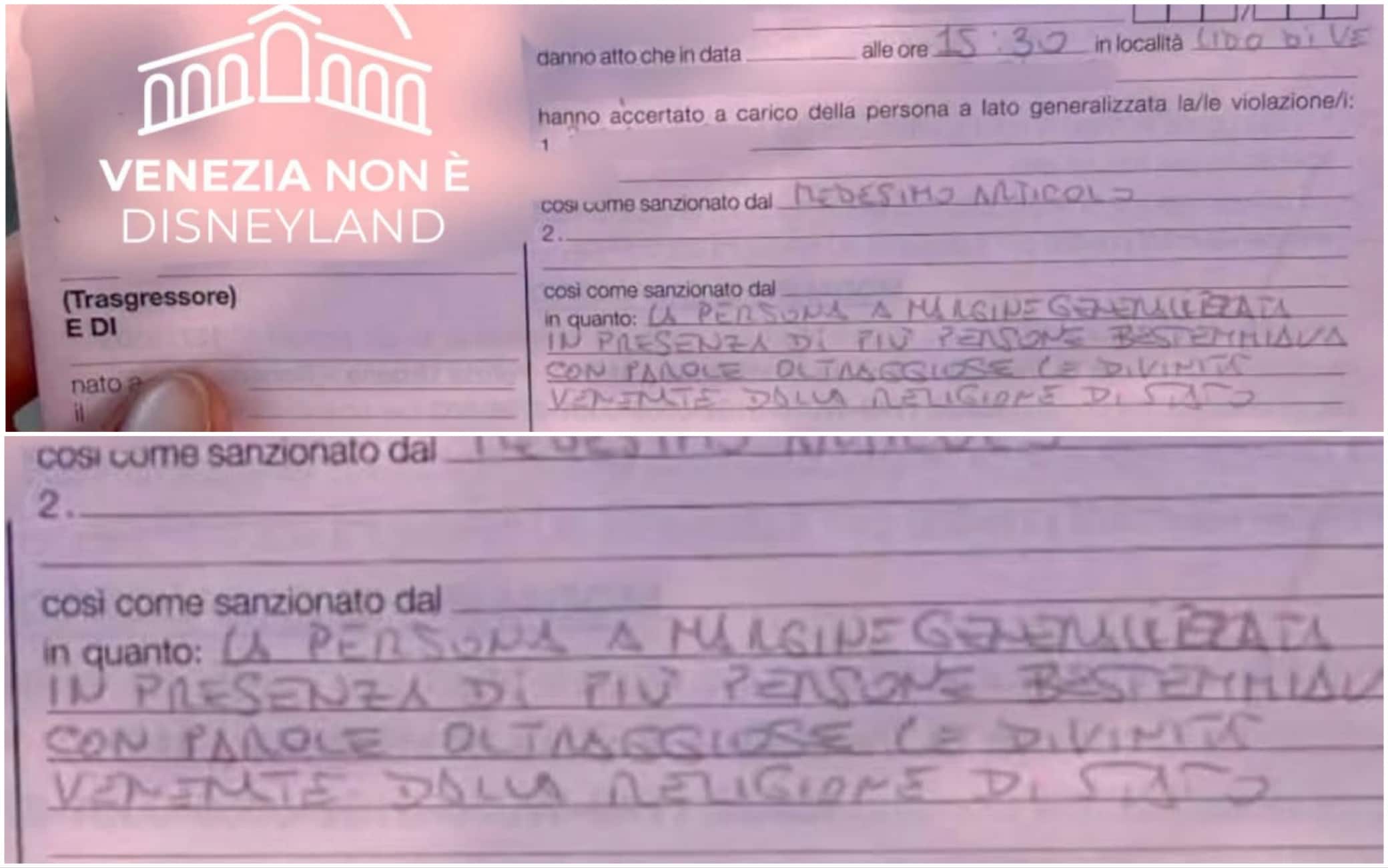 Multa per bestemmia a Venezia