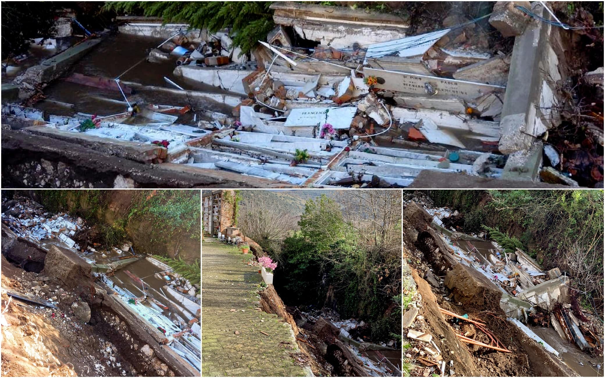 L'ala del cimitero crollata