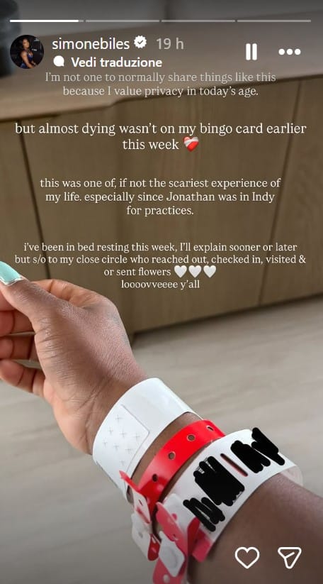 La storia postata da Simone Biles su Instagram