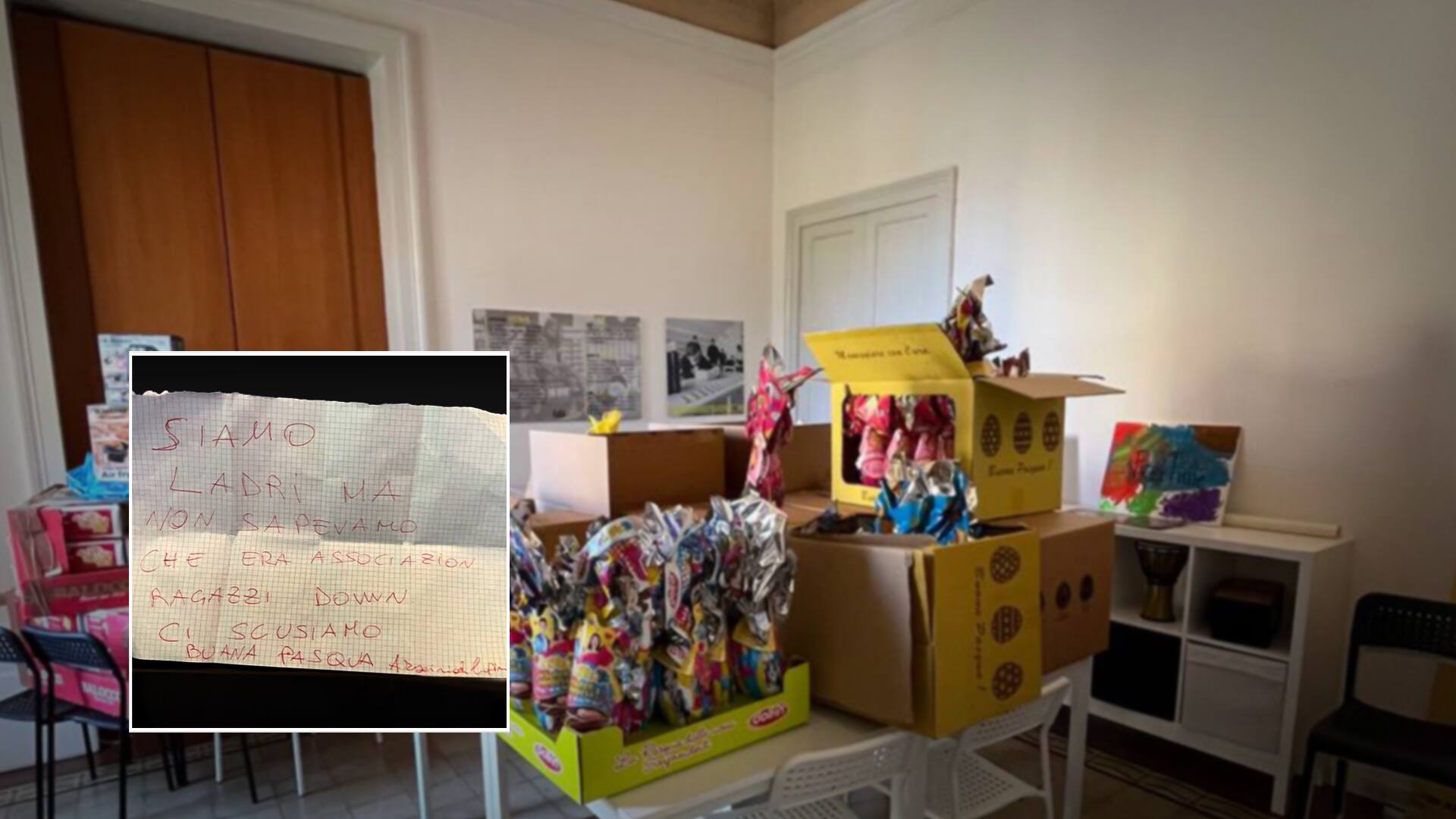 Biglietto di scuse dei ladri che hanno rubato nella comunità Casa21