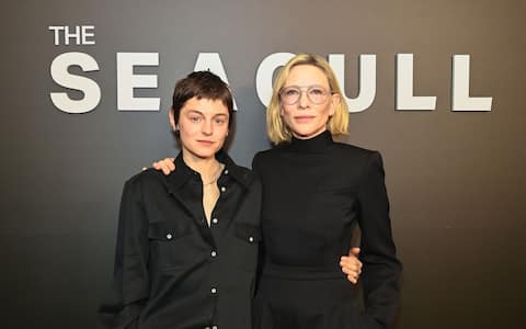 LONDON, ENGLAND - MARCH 06: Emma Corrin and Cate Blanchett attend the press night performance of "The Seagull" at The Barbican Theatre on March 6, 2025 in London, England. (Photo by Alan Chapman/Dave Benett/Getty Images)