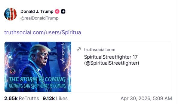 Post di Trump su Truth