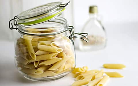 Pasta in glass jar.