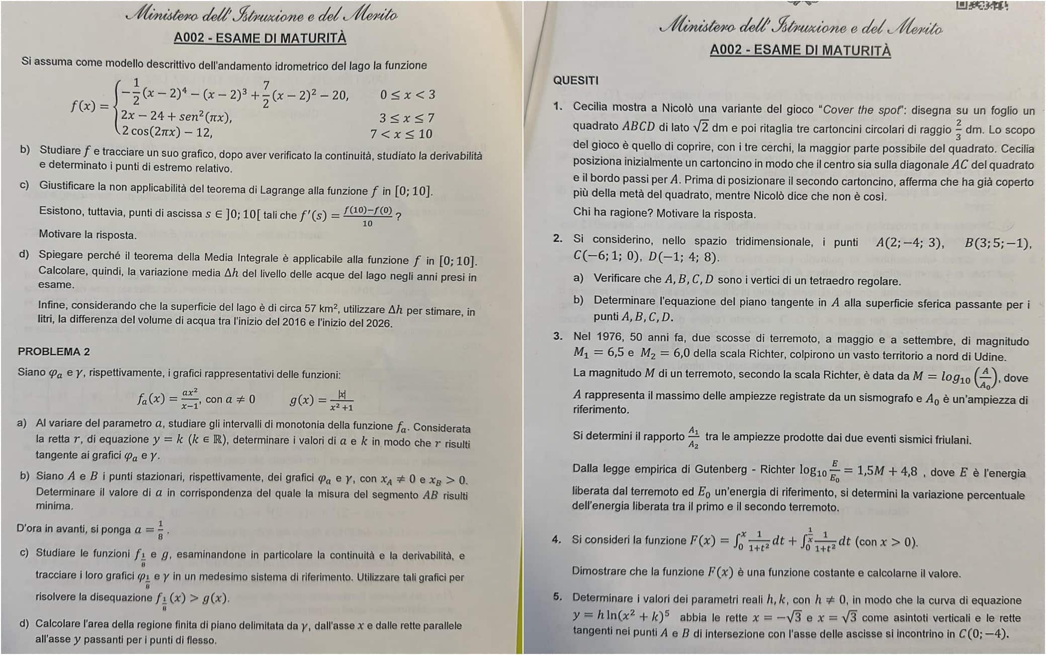Tracce Matematica maturità 2026