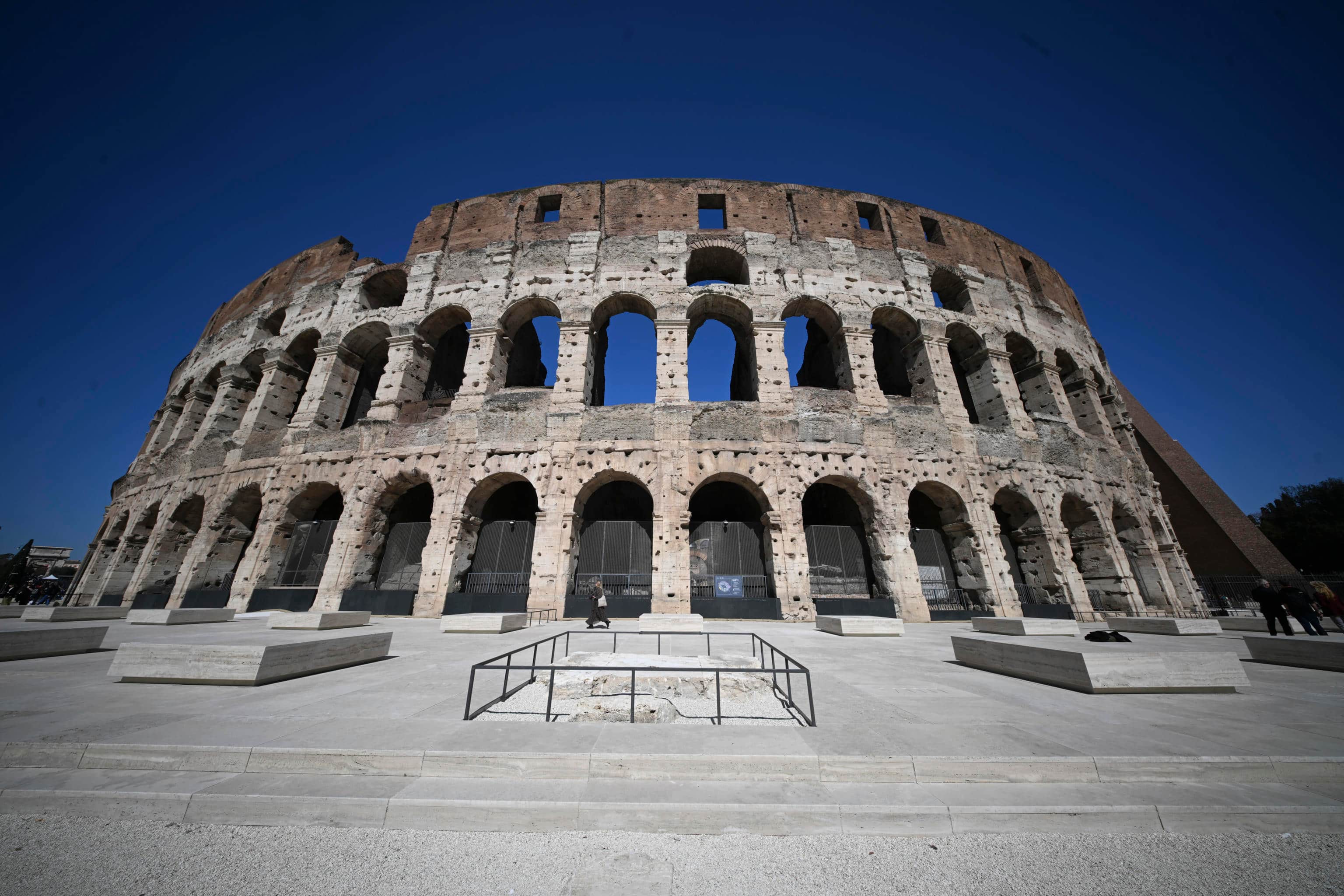The inauguration of the new layout and archaeological area of the southern ambulacra of the Colosseum. The ambulacra surrounding the Flavian amphitheater had the essential function of conveying spectators to the sectors dedicated to them, towards the stands. Rome, Italy, 17 March 2026. ANSA/RICCARDO ANTIMIANI
