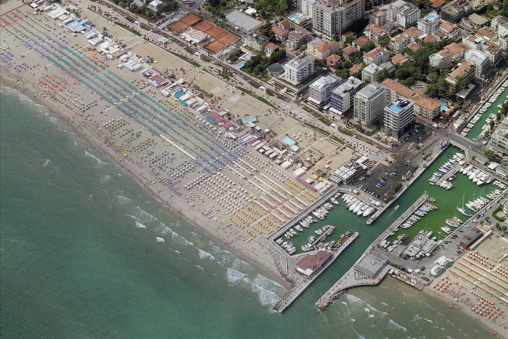 RICCIONE, ITALY - JULY 2008: An aerial image of Seaside, Riccione (Photo by Blom UK via Getty Images)