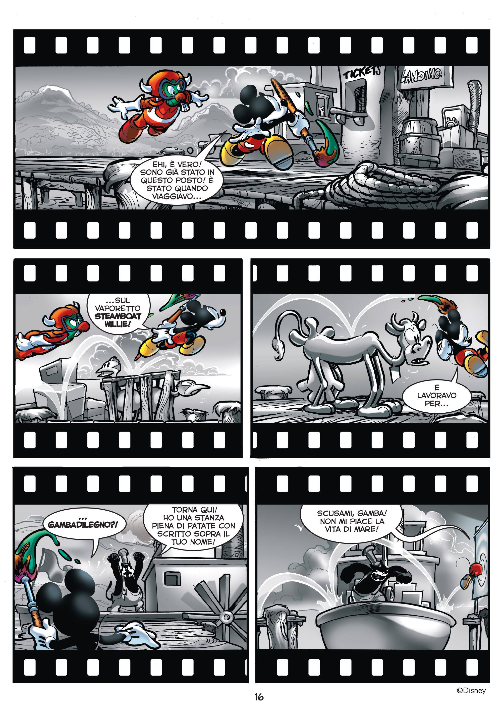 Una tavola tratta da Epic Mickey - La leggendaria sfida di Topolino, di Peter David, Fabio Celoni e Paolo Mottura (Panini Comics)