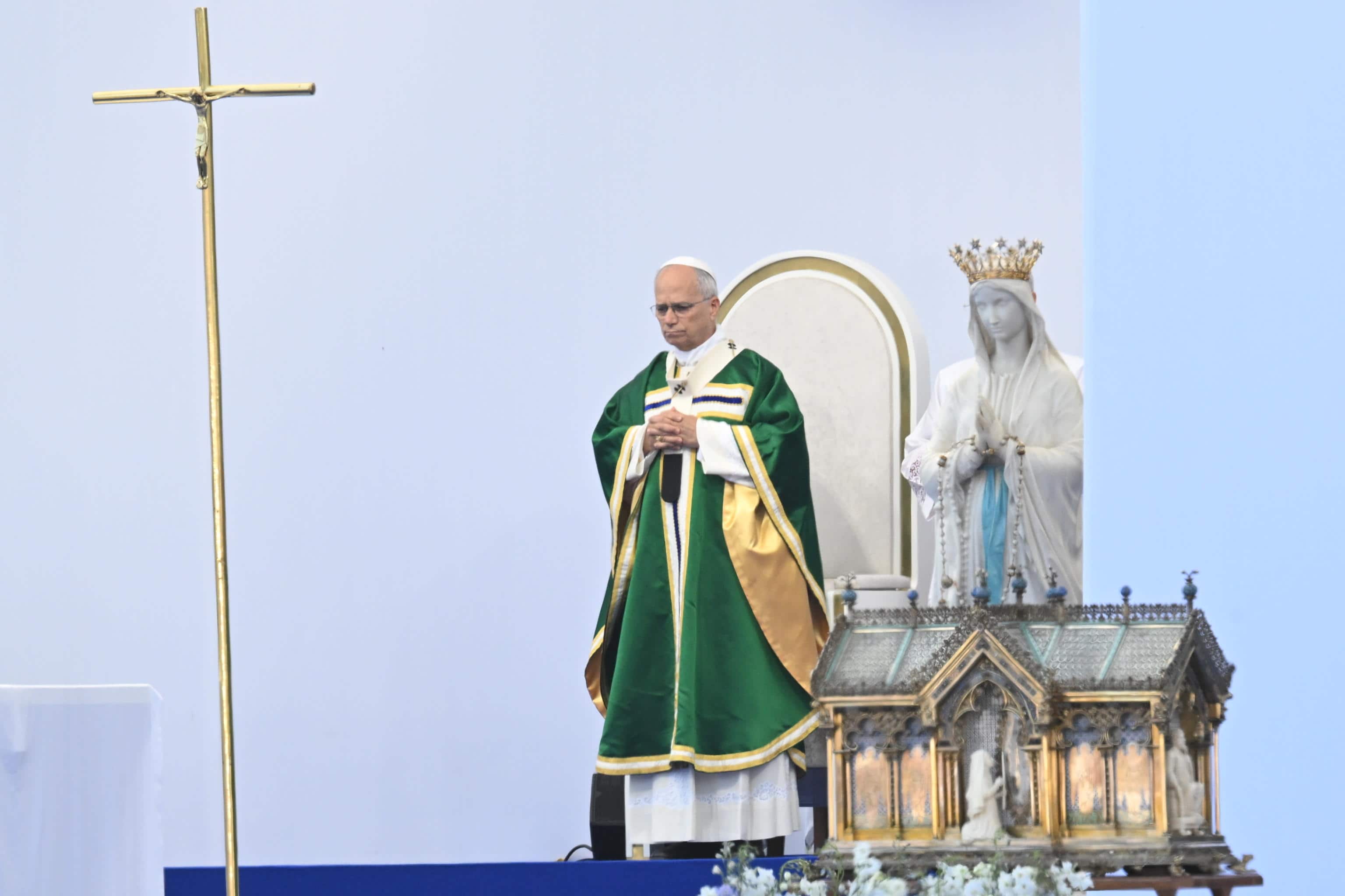 Pope Leo XIV celebrates Holy Mass in the Prairie of the Sanctuary of Our Lady of Lourdes, Lourdes 27 September 2026. ANSA/MAURIZIO BRAMBATTI
