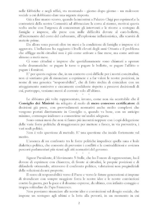 Documento Conte a Draghi