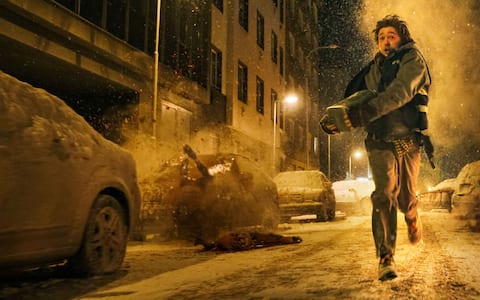 IPA87302923 - USA. Austin Abrams in (C)Sony Pictures Releasing new film : Resident Evil (2026) . Plot: Follows a hapless courier tasked with delivering a package to a remote hospital. He soon finds himself caught in the middle of an outbreak and must fight through hordes of mutated creatures to survive.Ref: LMK106-J11878-060826Supplied by LMKMEDIA. Editorial Only.Landmark Media is not the copyright owner of these Film or TV stills but provides a service only for recognised Media outlets. pictures@lmkmedia.com