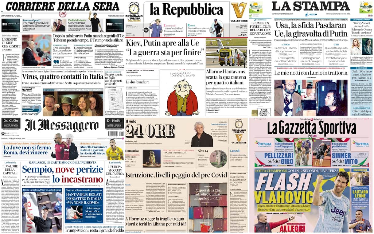 Le prime pagine dei quotidiani di oggi 10 maggio: la rassegna stampa