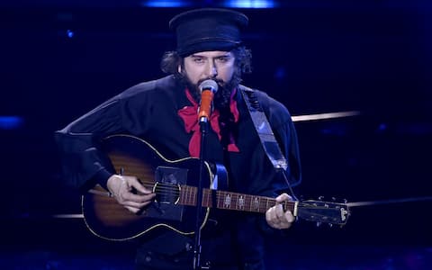 Italian singer Vinicio Capossela performs on stage at the Ariston theatre during the 72nd Sanremo Italian Song Festival, Sanremo, Italy, 04 February 2022. The music festival runs from 01 to 05 February 2022.  ANSA/RICCARDO ANTIMIANI