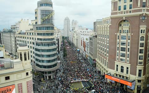 epa13278368 Protesters participate in a demonstration calling for the authorities to address the ongoing housing problems, in Madrid, Spain, 03 October 2026, a day after housing decrees introduced by the Spanish government to tackle