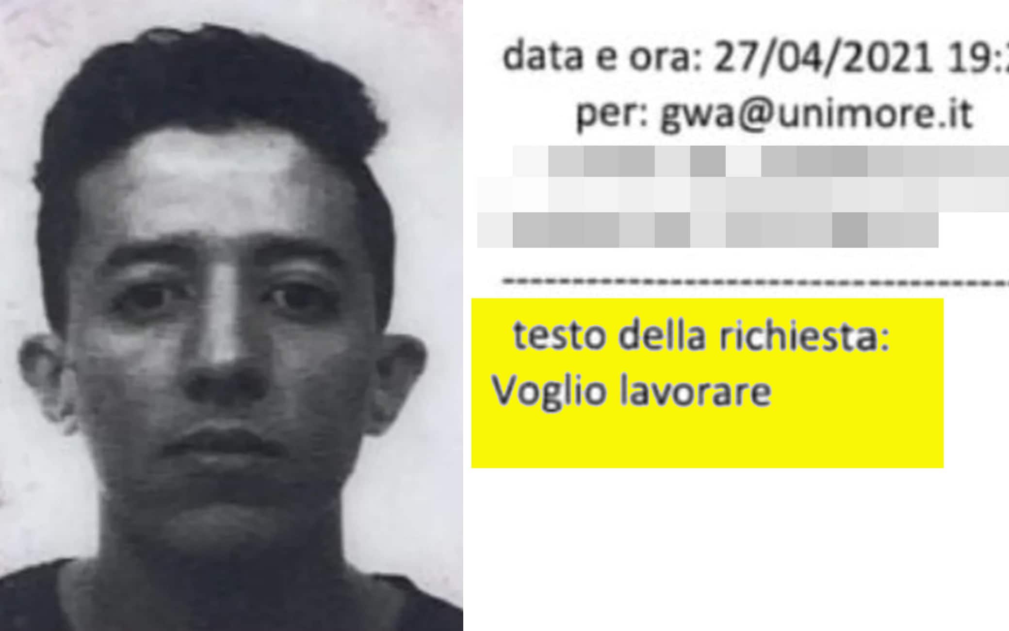 Una delle email inviate da Salim El Koudri all'università