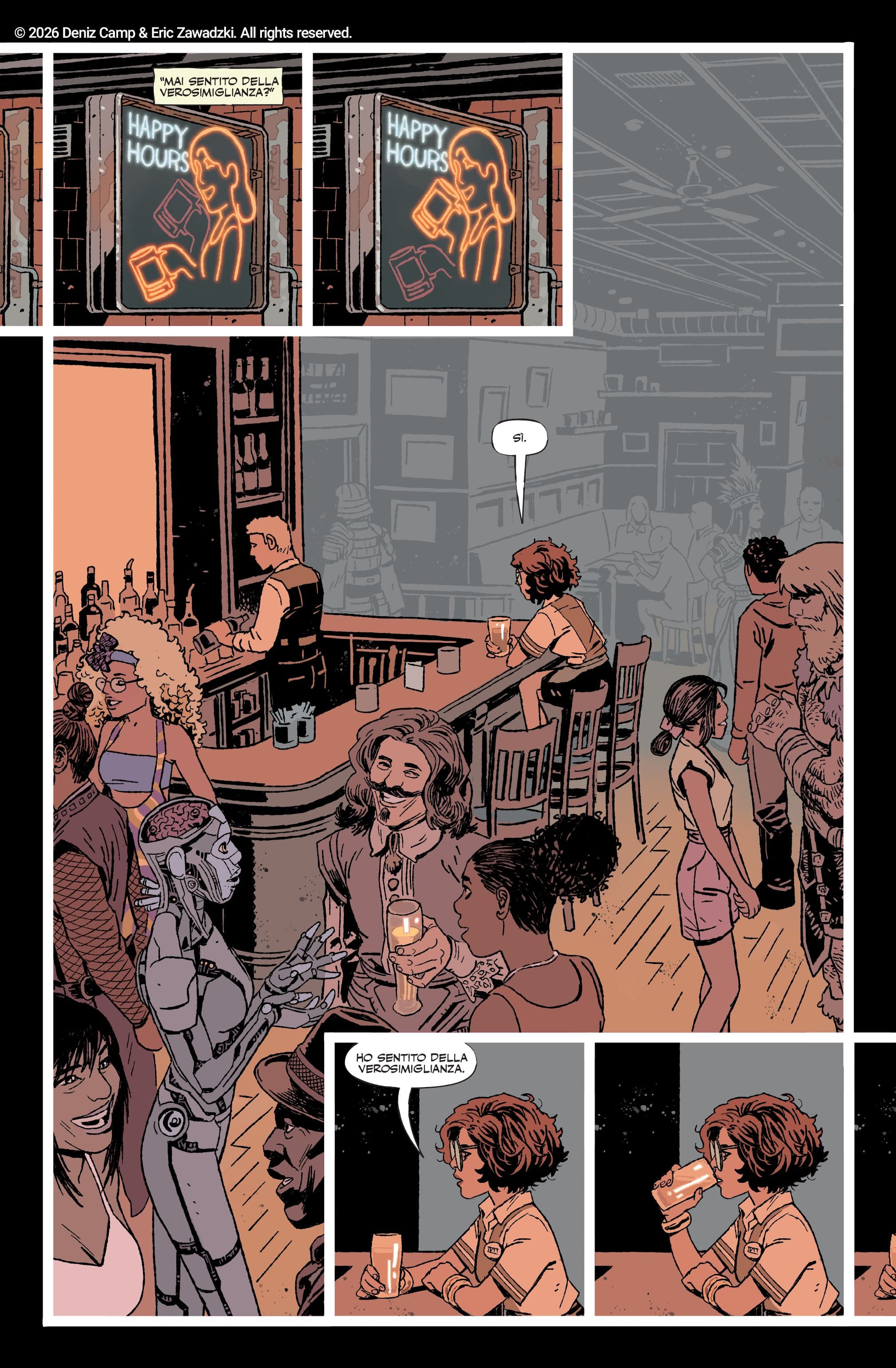 Una tavola tratta da Assorted Crisis Events, di Deniz Camp, Eric Zawadzki e Jordie Bellaire (Panini Comics)