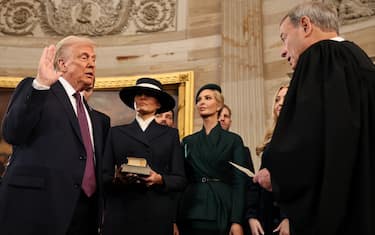 WASHINGTON, DC - JANUARY 20: U.S. President-elect Donald Trump takes the oath of office from U.S. Supreme Court Chief Justice John Roberts during inauguration ceremonies in the Rotunda of the U.S. Capitol on January 20, 2025 in Washington, DC. Donald Trump takes office for his second term as the 47th president of the United States. (Photo by Chip Somodevilla/Getty Images)