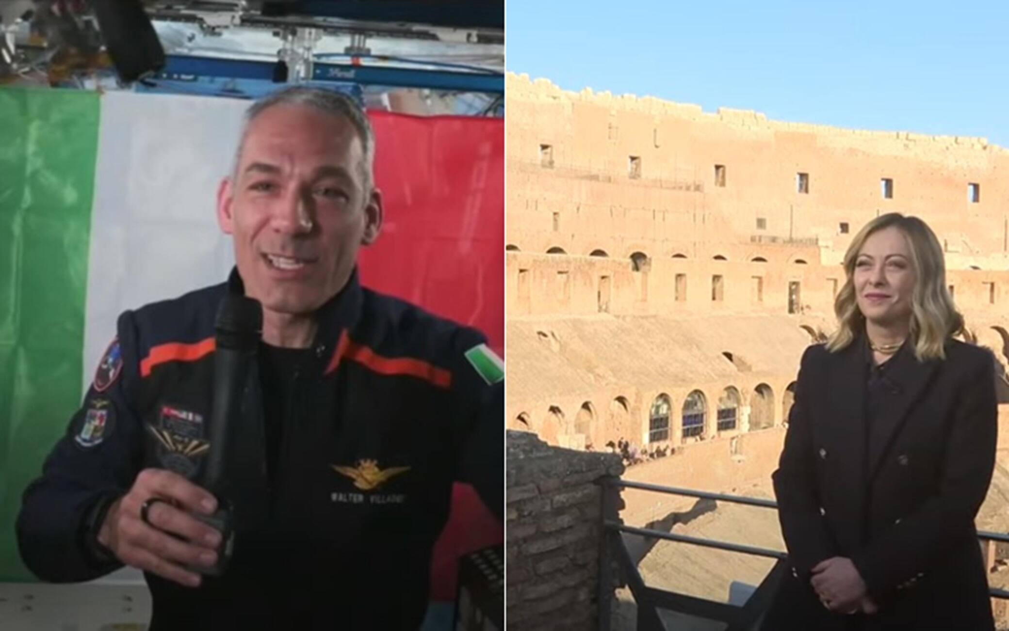 Il Colonnello dell'Aeronautica Militare, Walter Villadei, in collegamento con Giorgia Meloni
