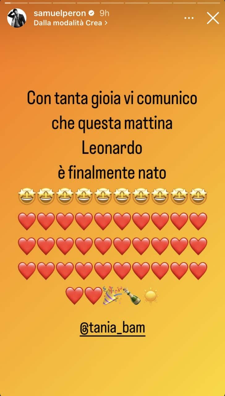 Storia Instagram Samuel Peron