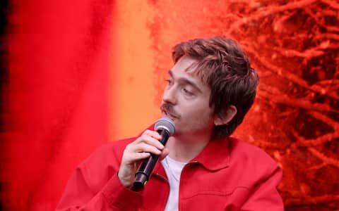 SAN DIEGO, CALIFORNIA - JULY 23: Austin Abrams at Fan Event At Comic-Con For Constantin Film And Columbia Pictures' "Resident Evil" on July 23, 2026 in San Diego, California. (Photo by Eric Charbonneau/Sony Pictures via Getty Images)
