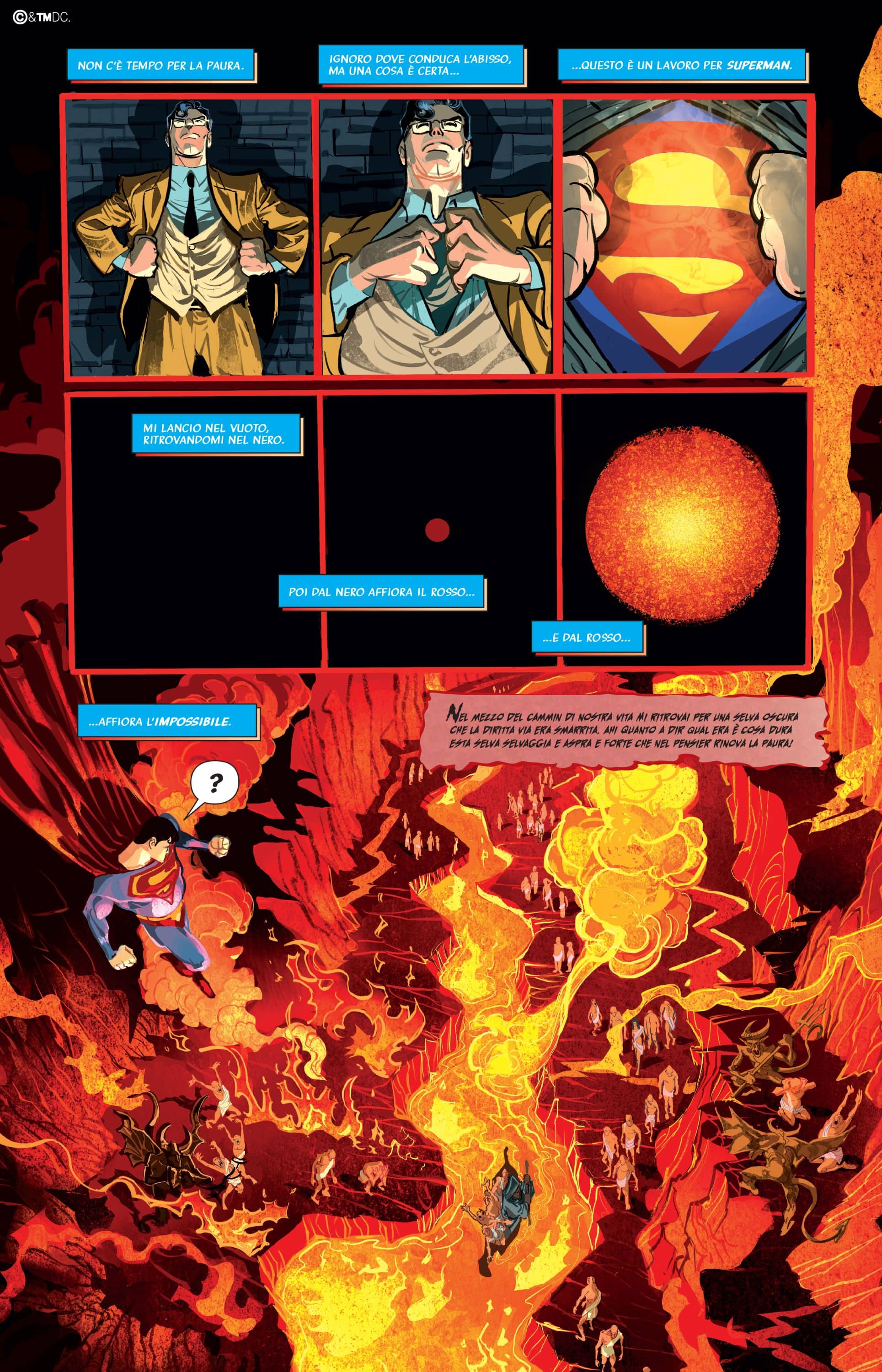 Una tavola tratta da Superman: Inferno di Marco Nucci e Fabio Celoni