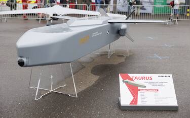 A Taurus long range launched precision strike cruise missile is on display at the "Airpower 24" air show in Zeltweg, Austria, on September 6, 2024. The event running from September 6 to 7, 2024 includes a static display as well as demonstrations by the Austrian Air Force and international military aerobatic squadrons and participants from civil aviation. (Photo by ERWIN SCHERIAU / APA / AFP) / Austria OUT (Photo by ERWIN SCHERIAU/APA/AFP via Getty Images)