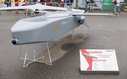 A Taurus long range launched precision strike cruise missile is on display at the "Airpower 24" air show in Zeltweg, Austria, on September 6, 2024. The event running from September 6 to 7, 2024 includes a static display as well as demonstrations by the Austrian Air Force and international military aerobatic squadrons and participants from civil aviation. (Photo by ERWIN SCHERIAU / APA / AFP) / Austria OUT (Photo by ERWIN SCHERIAU/APA/AFP via Getty Images)